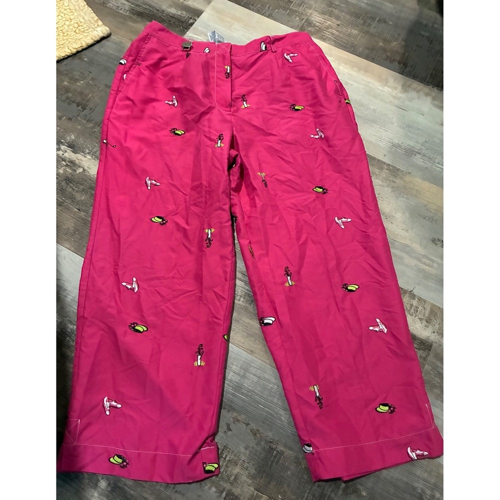 Sag Harbor Sport Petite Womens 12P Hot Pink Golf Embroidered Cropped Pants
